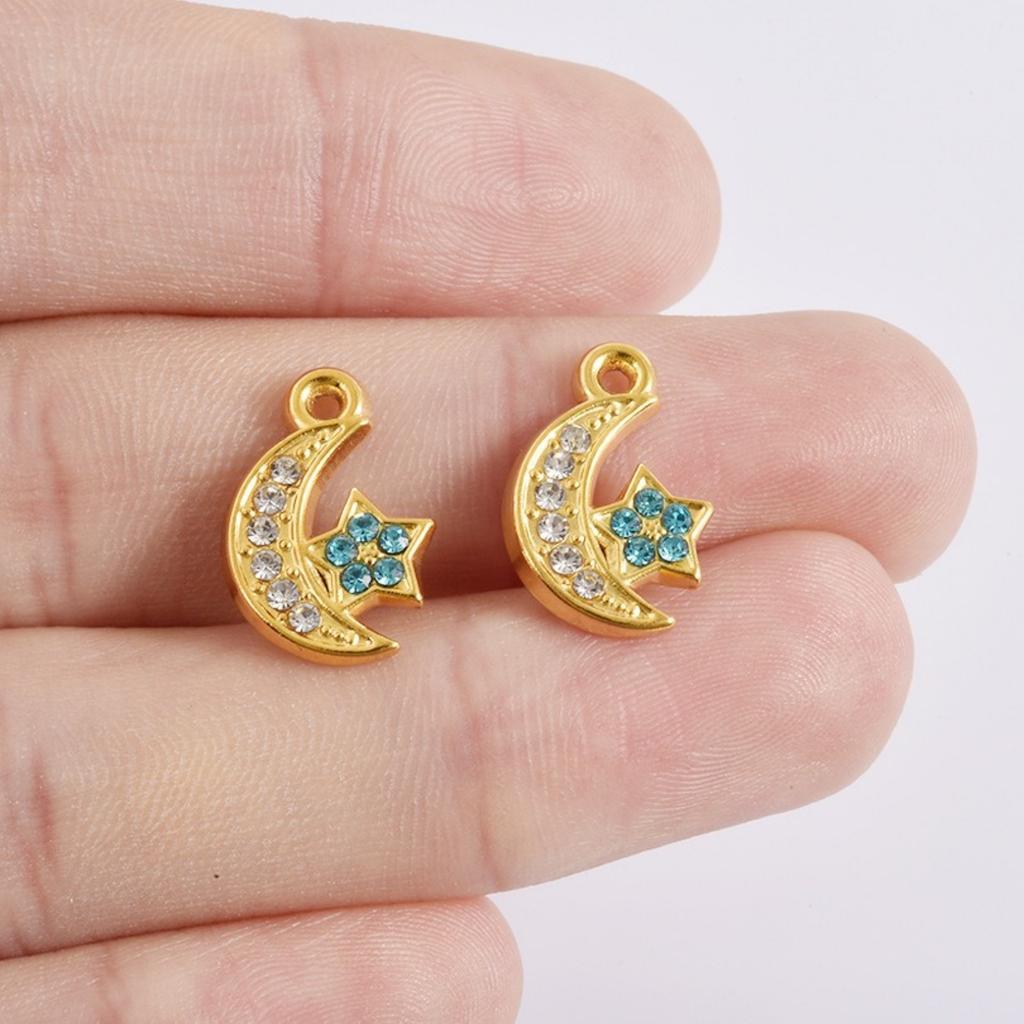3 Pcs 304 Stainless Steel Charms Multicolor Half Moon Star Blue Rhinestone Pendants For DIY Necklace Earrings Bracelet Making
