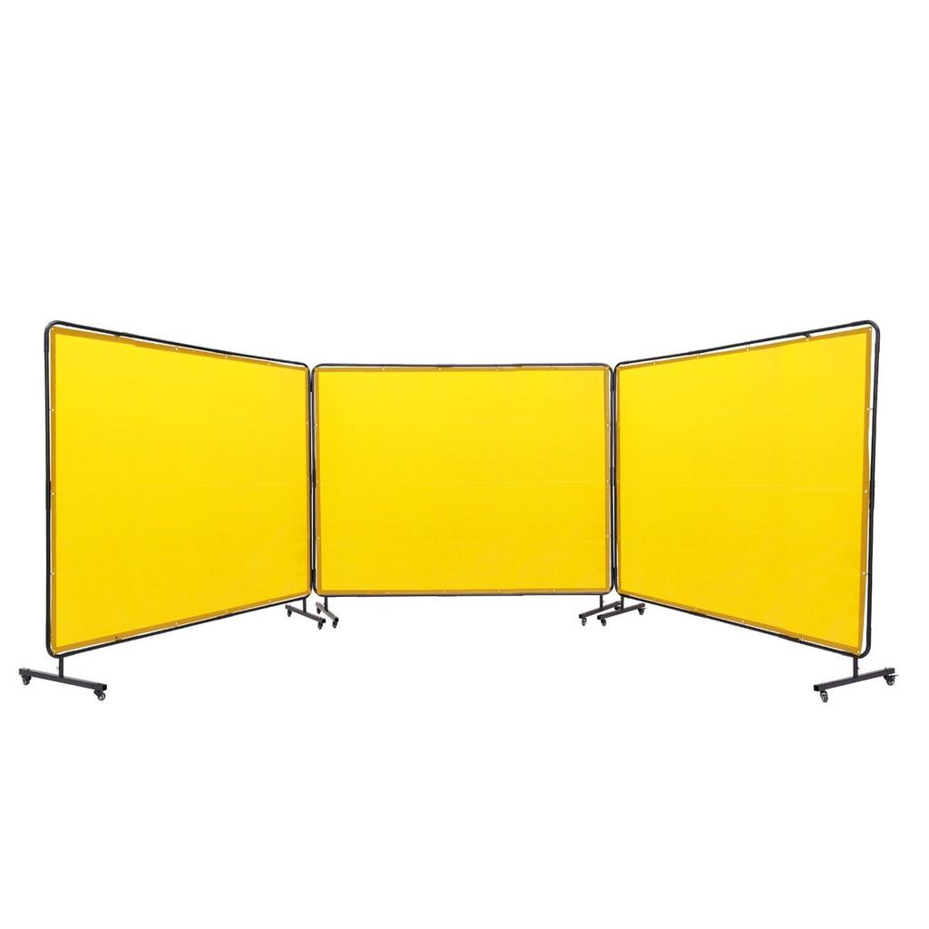 Welding Screen with Frame, 6' x 8' 3 Panel Welding Curtain Screens, Flame-Resistant Vinyl Welding Protection Screen on 12 Swivel Wheels (6 Lockable),