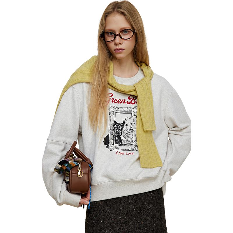 

GREEN BELT Women s Puppy Pattern Fleece-Lined Sweatshirt S