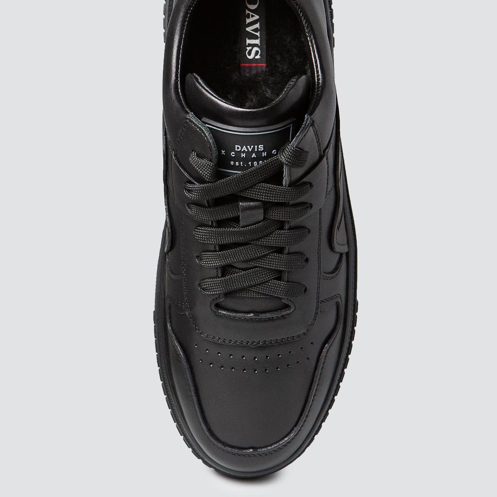 Handmade Men’s Winter Sneakers – Black Leather Upper, Wool Lining & Insole, TPU Sole – Warm Casual Shoes