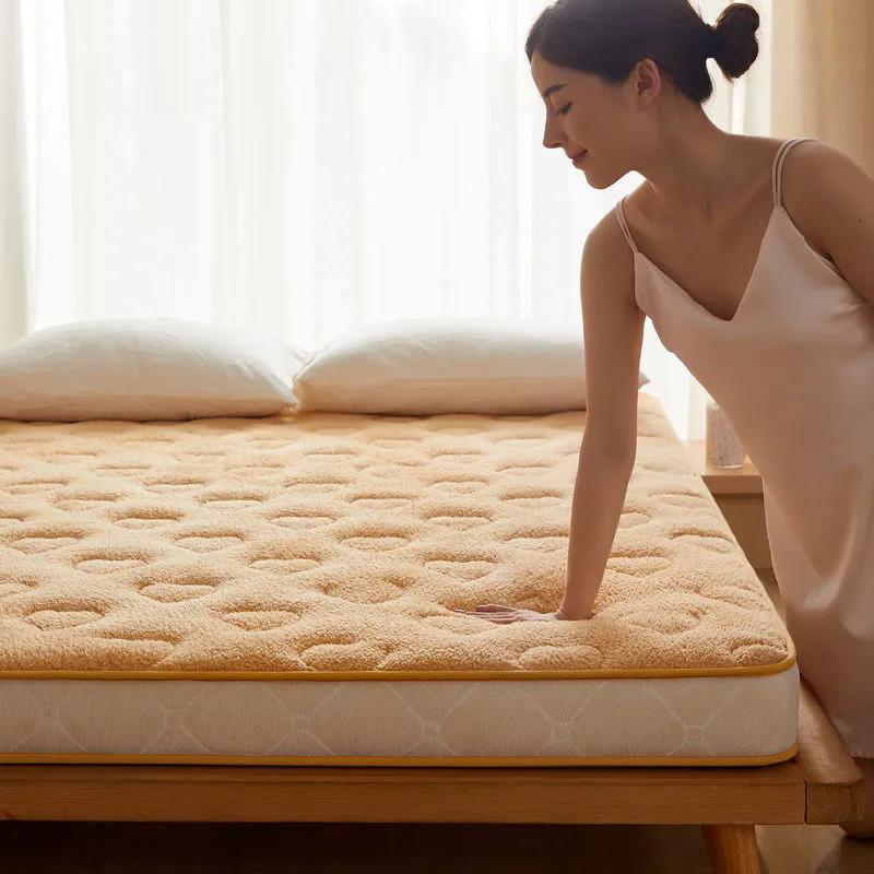 WTEMPO Lamb Wool School Dormitory Bed Mattress Pad Foldable High Quality Soft Mattress Winter Thickened Plush Bedroom Bed Sheet Tatami Plush Pad