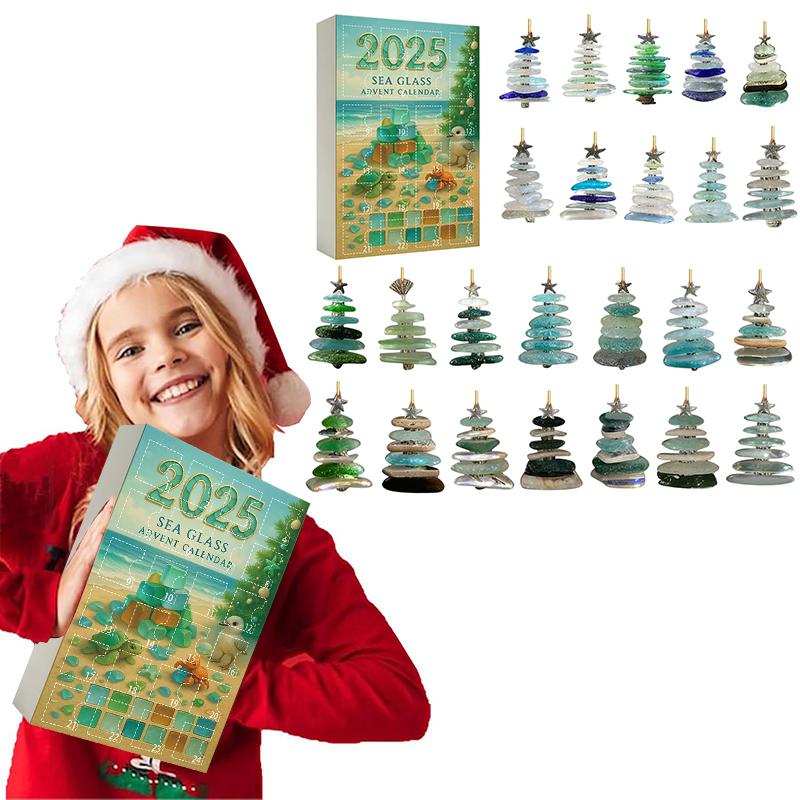 Sea Glass Christmas Tree Advent Calendar, 24 Days Christmas Countdown Calendar With Mini Sea Glass Ornaments
