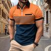 Summer Casual Polo Shirt with Zip – Men’s Printed Striped Short-Sleeved T-Shirt