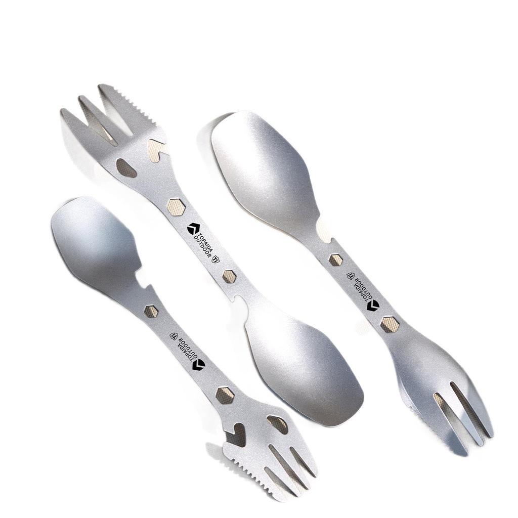 Titanium Multi-functional Camping Cutlery: Knife, Fork, Spoon Combo – Lightweight and Portable for Outdoor Adventures