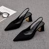 2025 summer fashion sandals new black bag head sandals women's pointed thick heel high heels women's fashion versatile temperament
