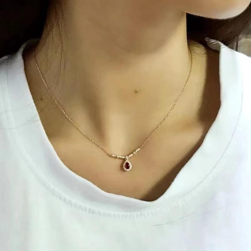Exquisite Women's for Necklace 18K Gold Inlaid Red Zircon Pendant Smile Shaped Women's Sweater Chain Wedding Bridal Jewelry
