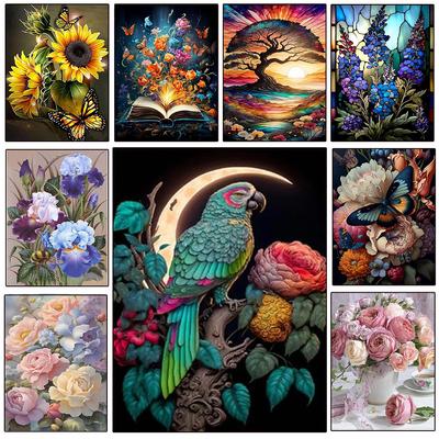 DIY 5D Diamantmalerei Tier Vogel Blume Stich Strass Stickerei Malerei Vollrunde Diamantmosaik Heimdekoration 2024 Neu