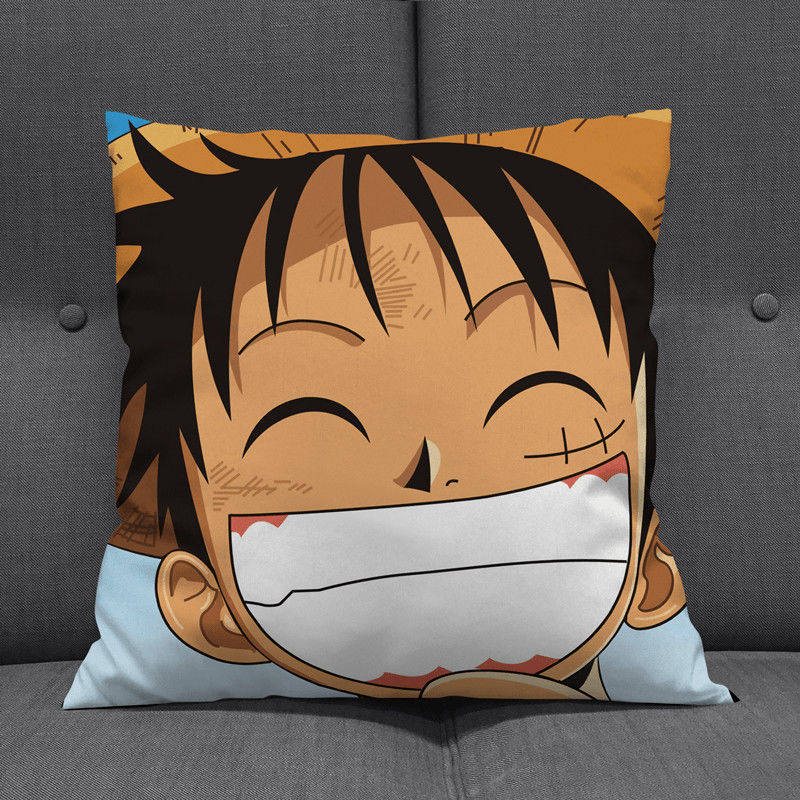 Anime Op Luffy Pillow Cover, Cute Chibi Smile Print Cushion Cover, Polyester Throw Pillow Case For Sofa Bedroom Car, Home Decor