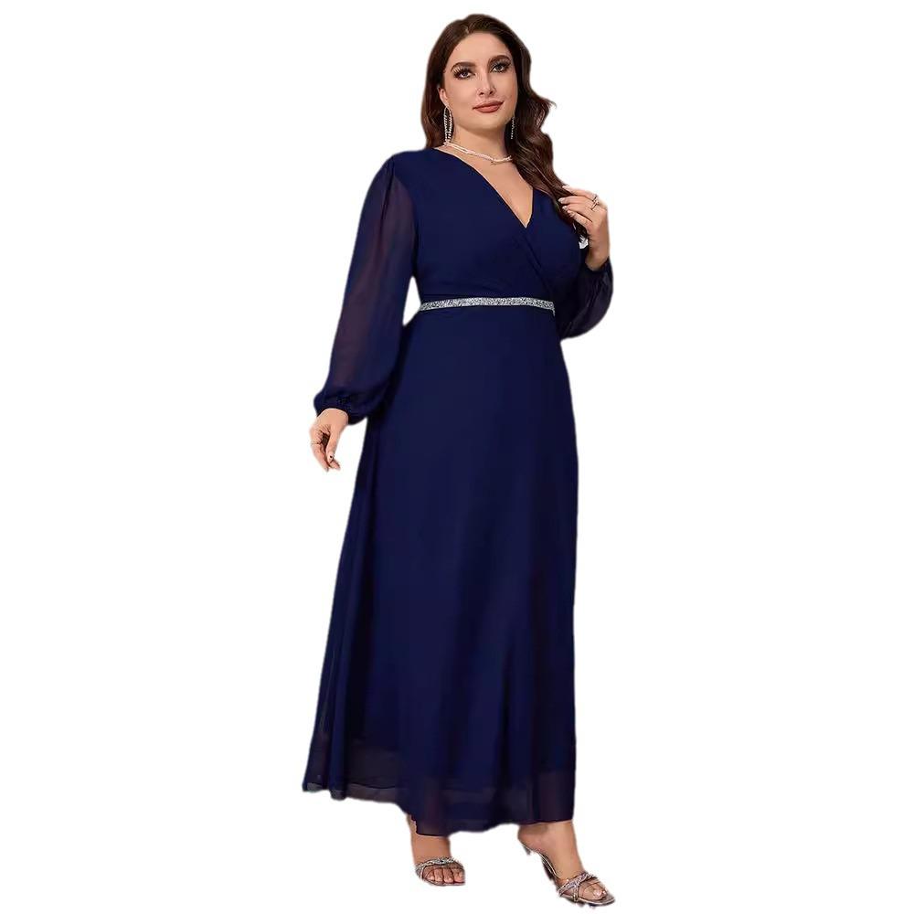 2024 Autumn Slim Chiffon Long Sleeve Dress for Plus Size Women