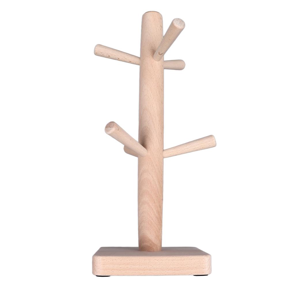 Mug Holder Tree Wood Hanger Stand with 6 Hooks Weighted Base Anti Slip Coffee Mug Rack for Kitchen Counter Cabinet