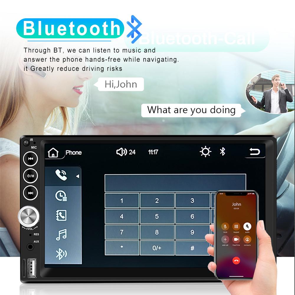 Podofo 1 DIN Car Radio Compatible with Apple Carplay and Android Car,7 Inch MP5 Radio Retractable Touch Screen for Cars with Bluetooth,FM Radio,Mirror Link,Steering Wheel Control AHD Rear Camera