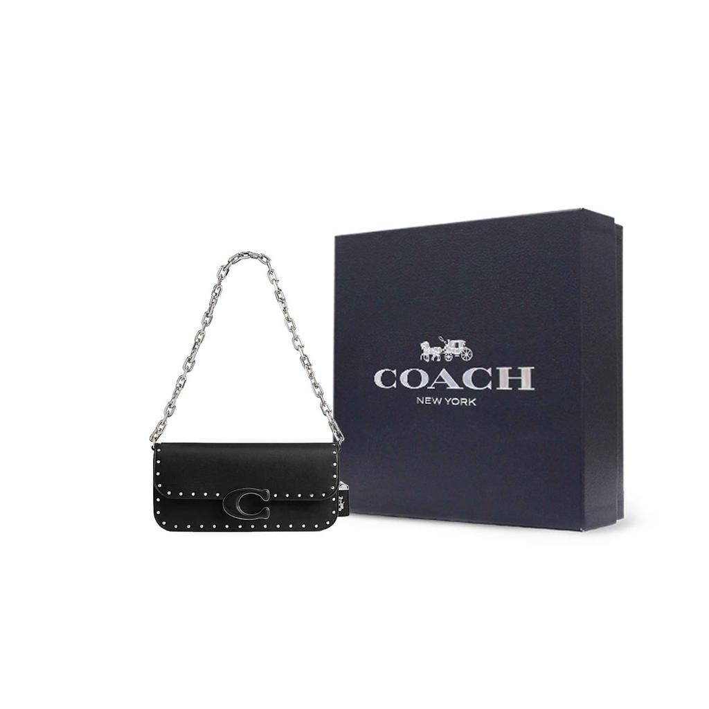 Coach Idol 23 Studded Magnetic Closure Leather Tote Shoulder Crossbody Bag Medium Women Bags Black CU038-LHBLK