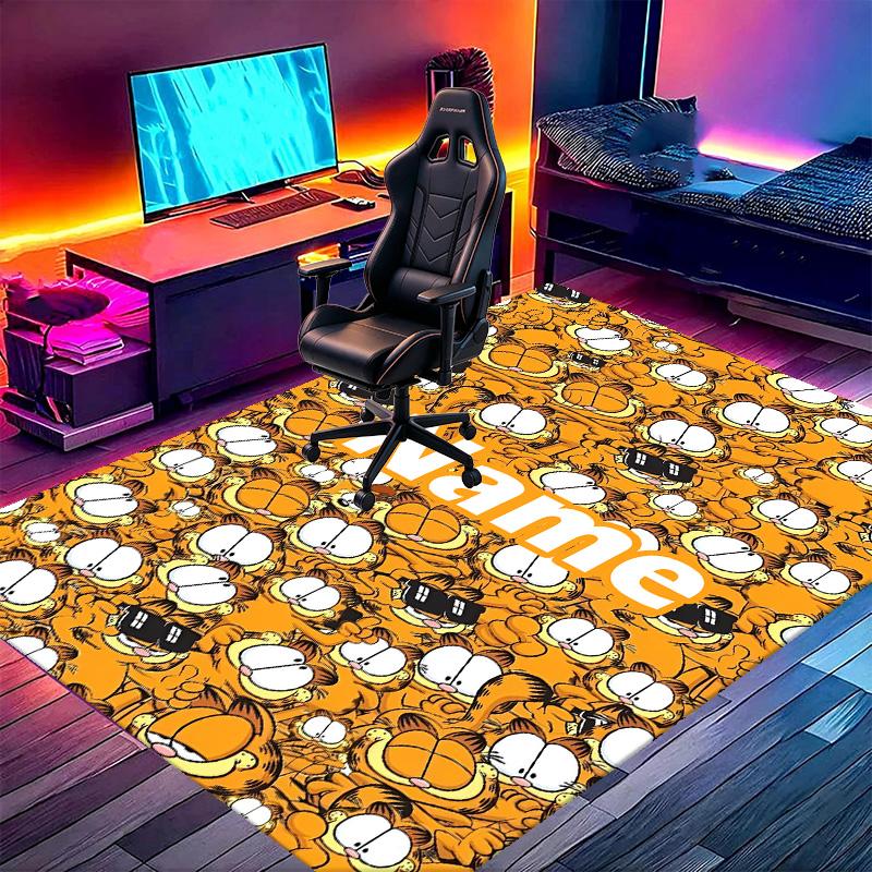 Custom Name Personalized Garfield Print Carpet, Versatile Home Decor Rug, for Playroom, Apartment, Balcony, Entryway, Hallway Gift