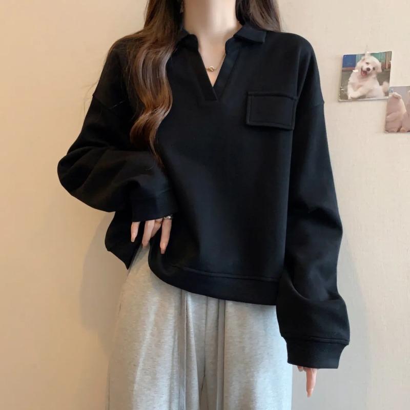 Literary Retro Sweatshirt for Women Autumn New Design Loose Top L чёрный