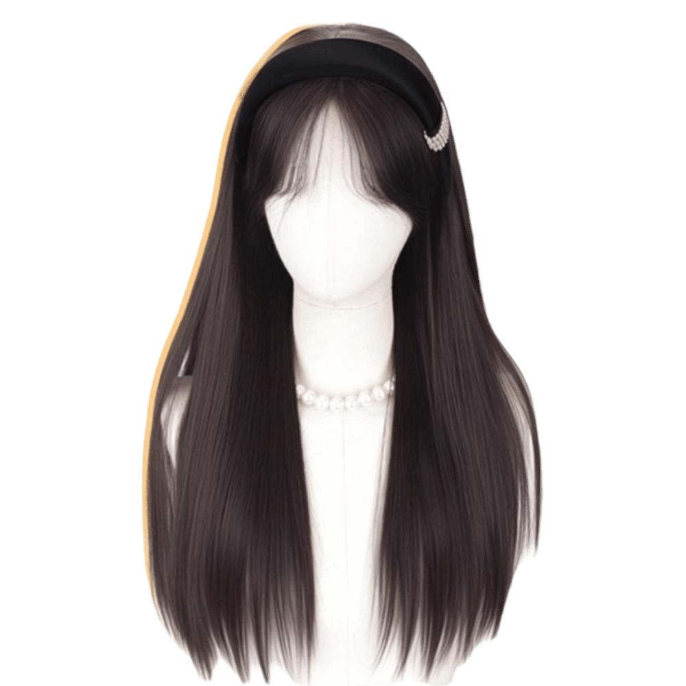 Clip in Half Headband Wig Hair Hoop Long Straight Hair Simulated Pearl Headband Wig  Party