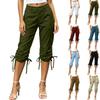 Pantaloni Cargo a Vita Alta con Coulisse da Donna Gamba Larga Lunghezza Capri Orlo Arricciato Regolabile Pantaloni Casual con Tasche e Passanti per Cintura