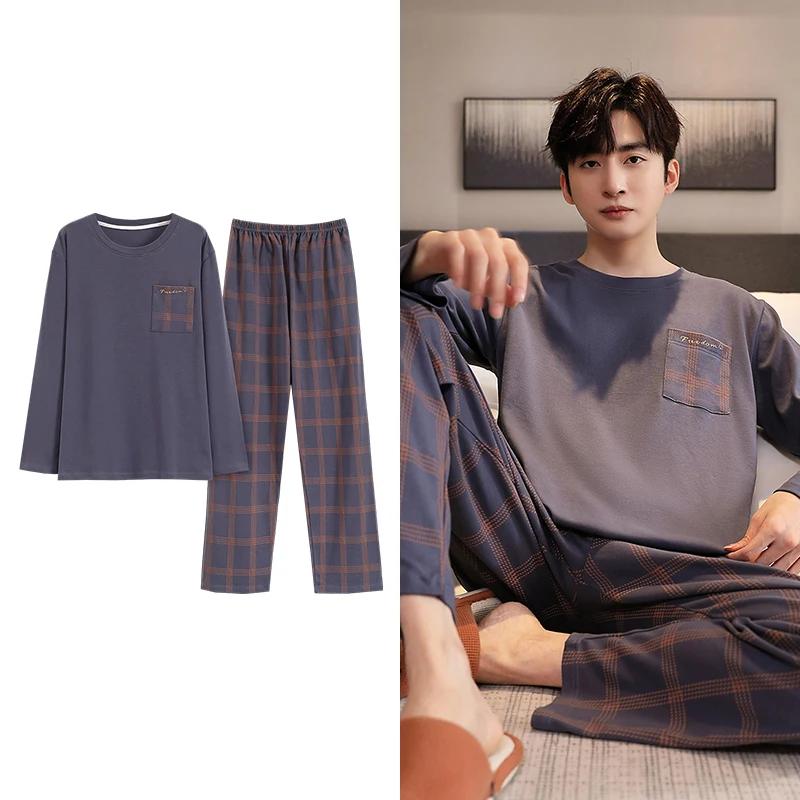 Hjorteutskrift Elegant pyjamassett for mann Høst Vinter Mote Myk bomull Herre Loungewear Komfortabelt nattøy