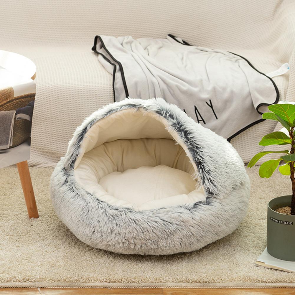Round Plush Warm Dog Bed Mini Nest House Semi-enclosed Deep Sleep Pet Mat Cushion Blanket Sleeping Bag Puppy Kennel Accessories