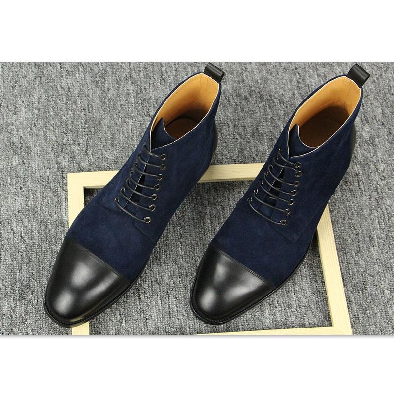 Mode Herren High Ankle Boots Handgefertigt Wildleder Echtes Leder Patchwork Mode Luxus Schnürstiefel Business Büro Outdoor Stiefel für Herren CN
