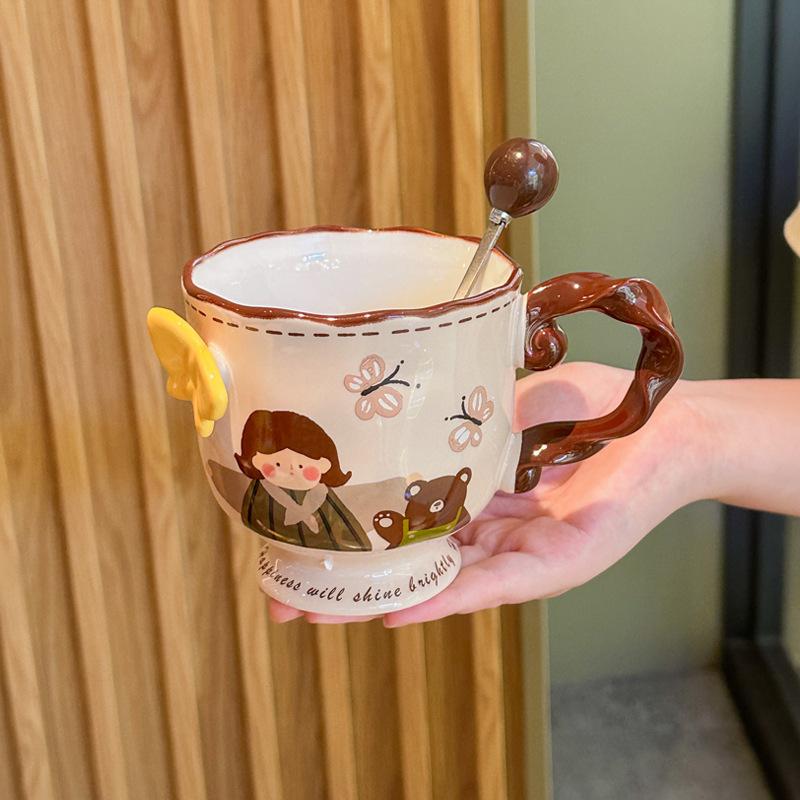 Birthday gifts for girlfriends, embossed butterfly mugs, vintage ceramic cups, coffee cups, practical souvenirs for girls