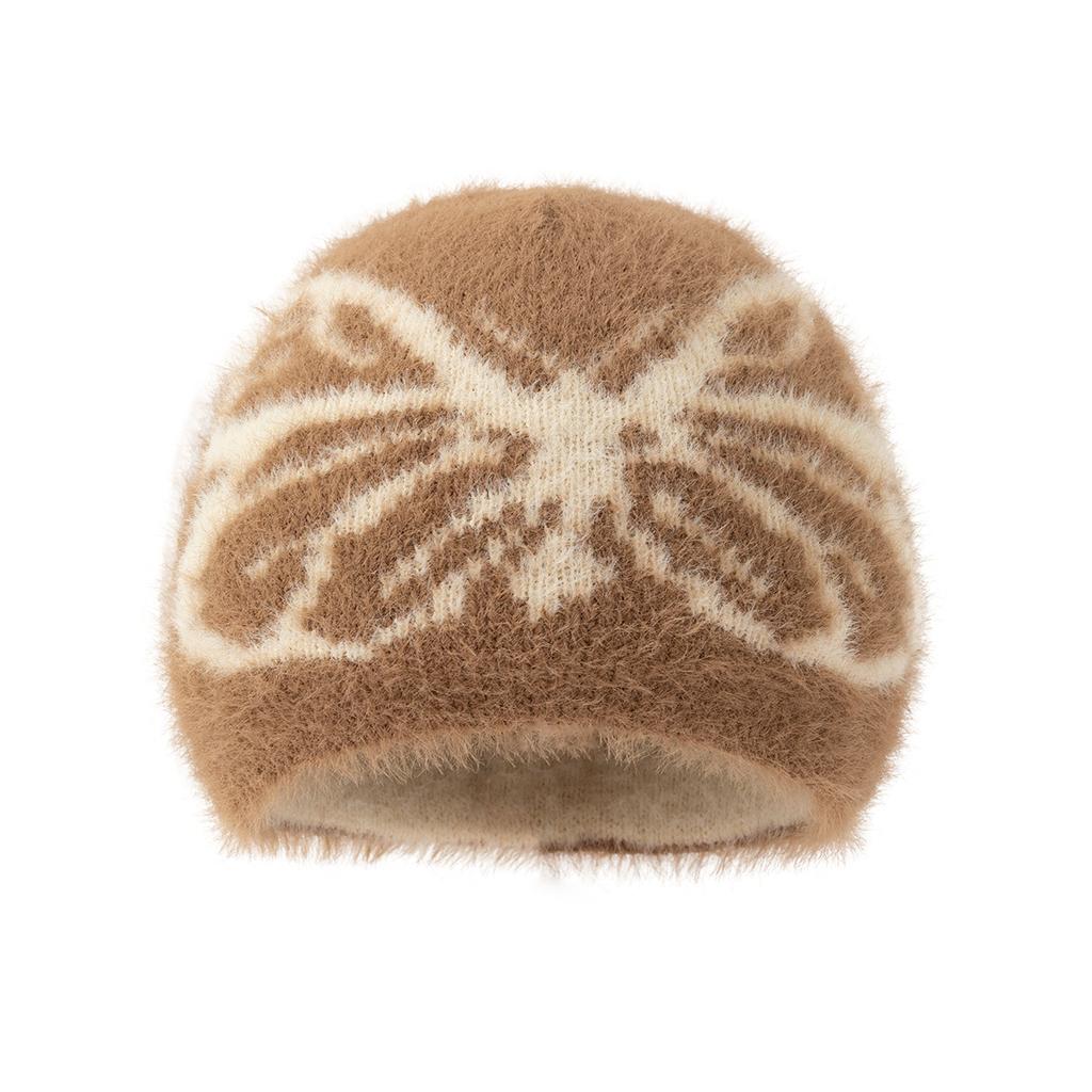 Winter Design Butterfly Bag Head Hairball Warm Hat Cold And Windproof Fleece Knitted Hat