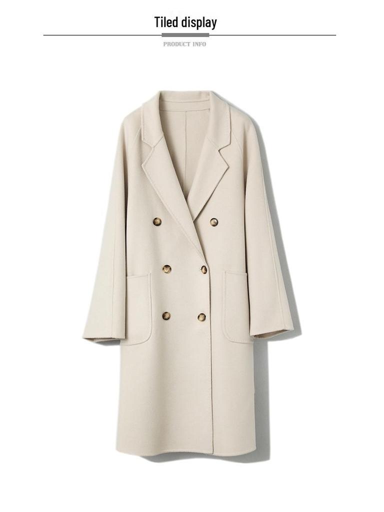Women's Extra-Long Double-Faced Wool Trench Coat – Classic Suit Collar for Autumn and Winter.