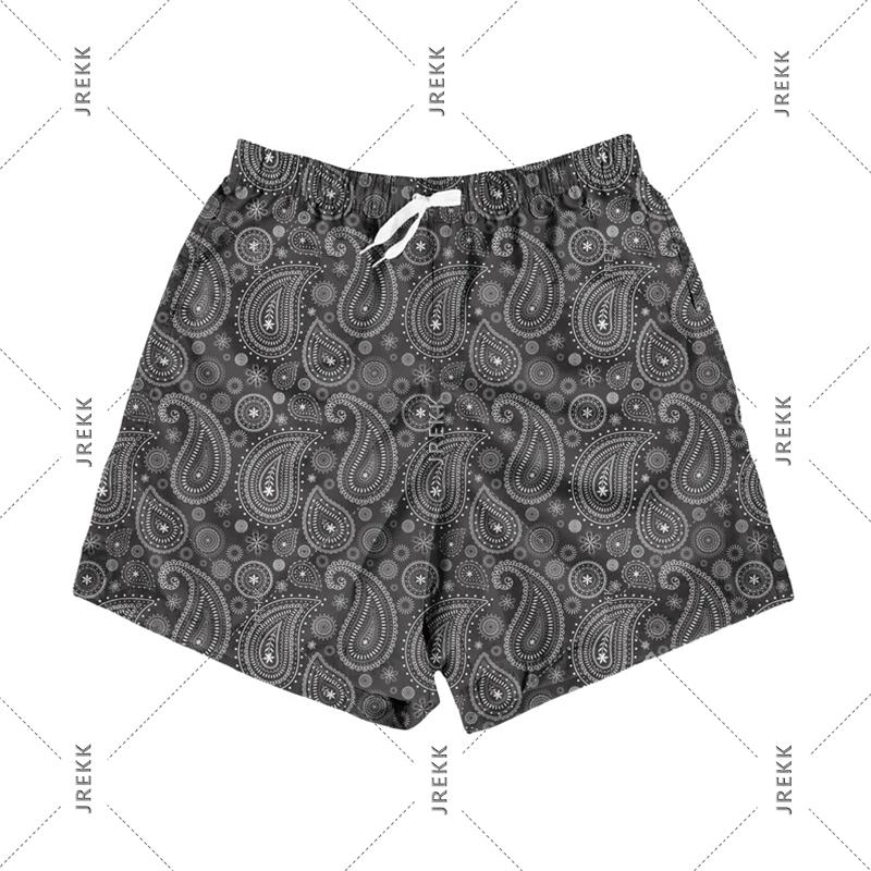 Paisley Fashion Beach Swim Shorts For Men 3D Print Quick Drying Drawstring Board Shorts Simple Square Plaid Surf Swim Trunks