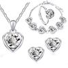Women's Crystal Heart Jewelry Set: Necklace, Earrings, Ring, and Bracelet