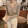 Spring and Autumn Hong Kong Flavor Retro Top V-neck Chic Button Niche Design Sense Pit Strip Bottoming Knitted Sweater Long Sleeve Simple
