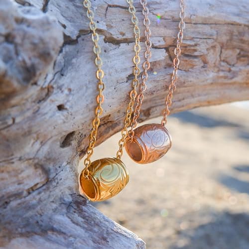 July Hawaiian Jewelry Necklace, Stainless Steel Necklace for Men and Women, Barrel, Honu, Turtle, Scroll, and Wave Designs, Hypoallergenic, Surgical S