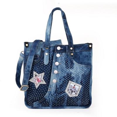 Bag Women'S Hot Diamond Pentagram Women'S Bag Casual Denim Bag Canvas Bag Shoulder Bag Crossbody Tote Bag