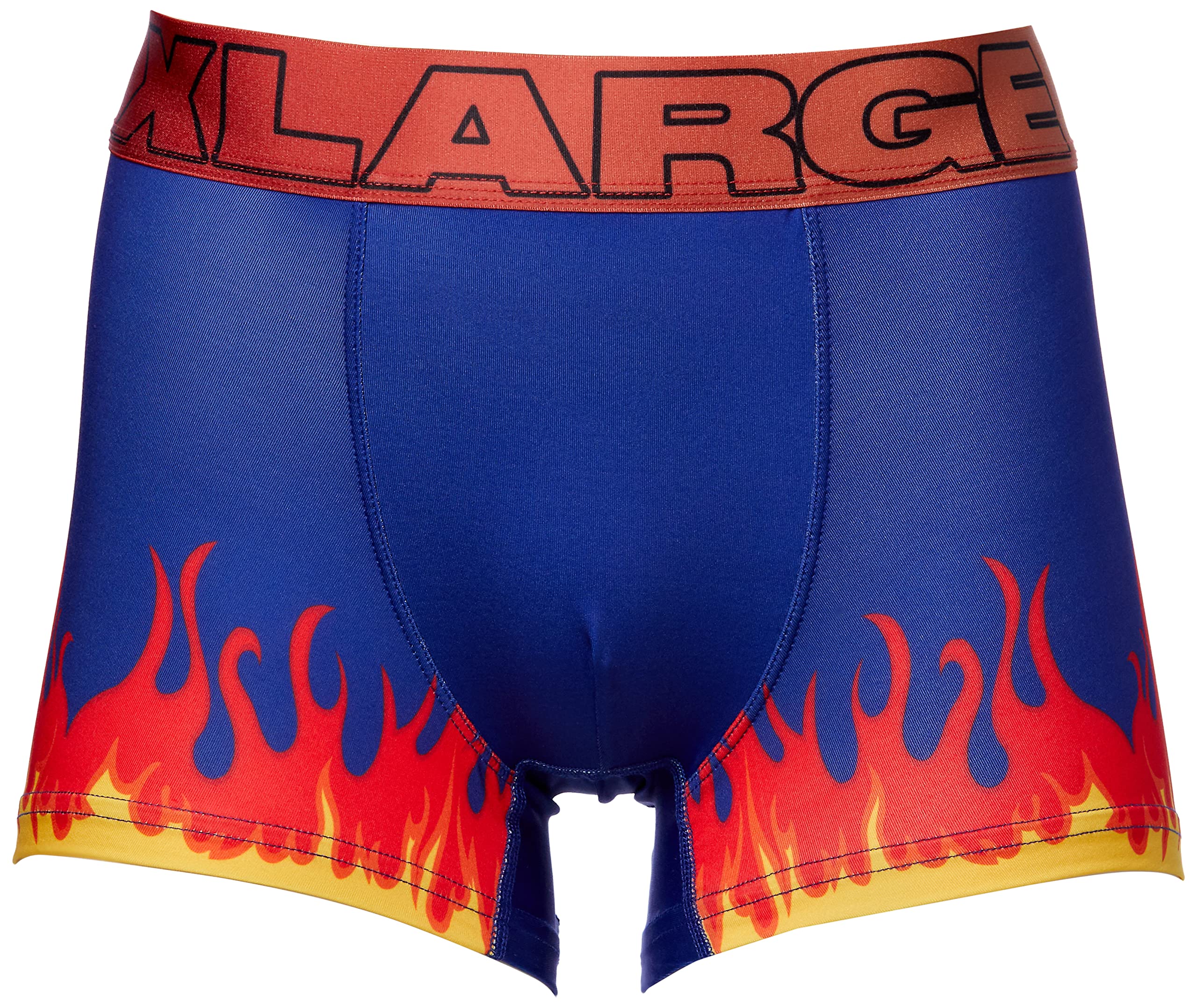 

[Очень большой] Мужские трусы-боксеры, спереди застежка, набор из 1 штуки, графический принт с текстом, 7 доступных узоров, Пламя x Синий, Размер M