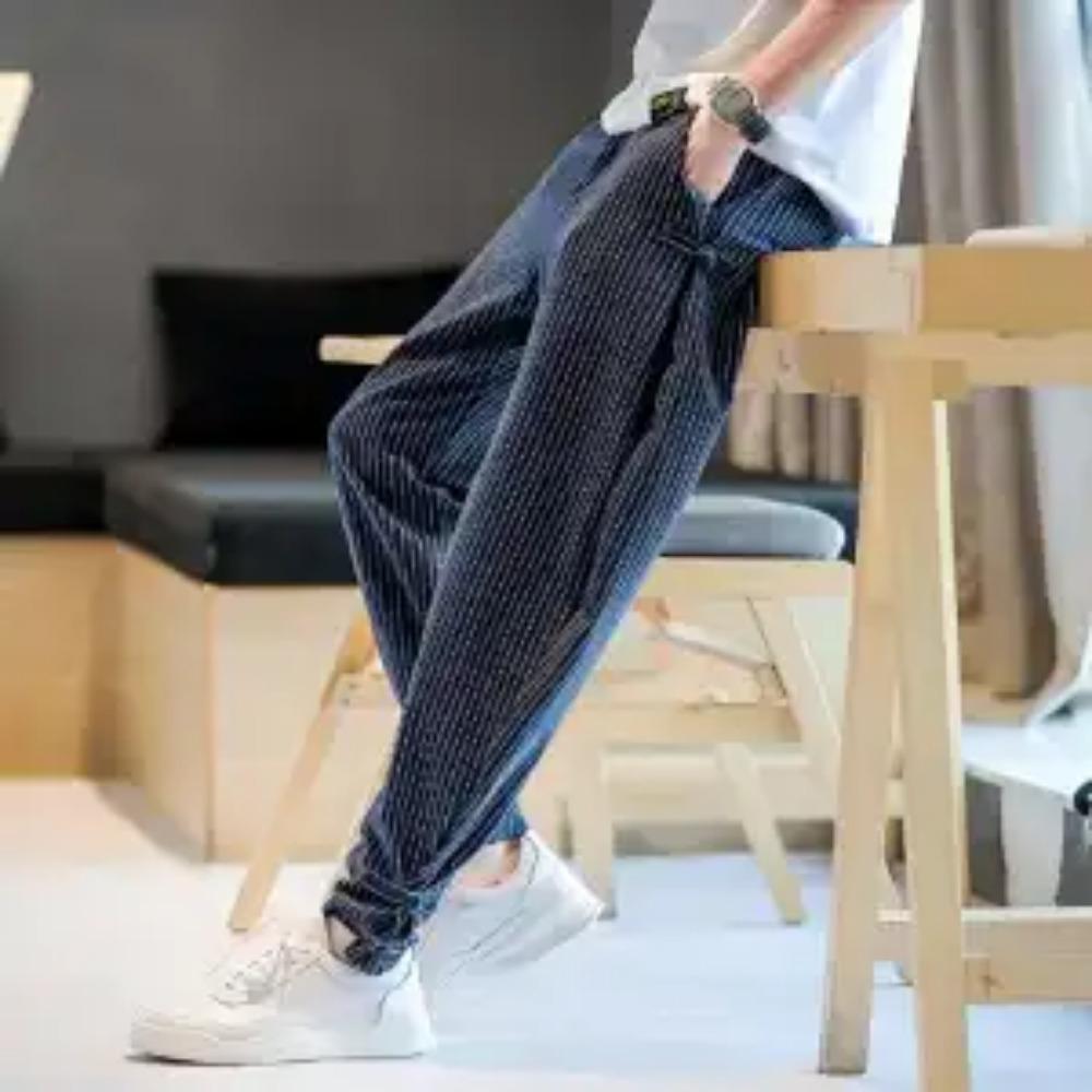 Comfortable New Loose Men's Clothing Pockets Printing Patchwork Striped Simplicity Fashion Casual Handsome Man High Waist Pants