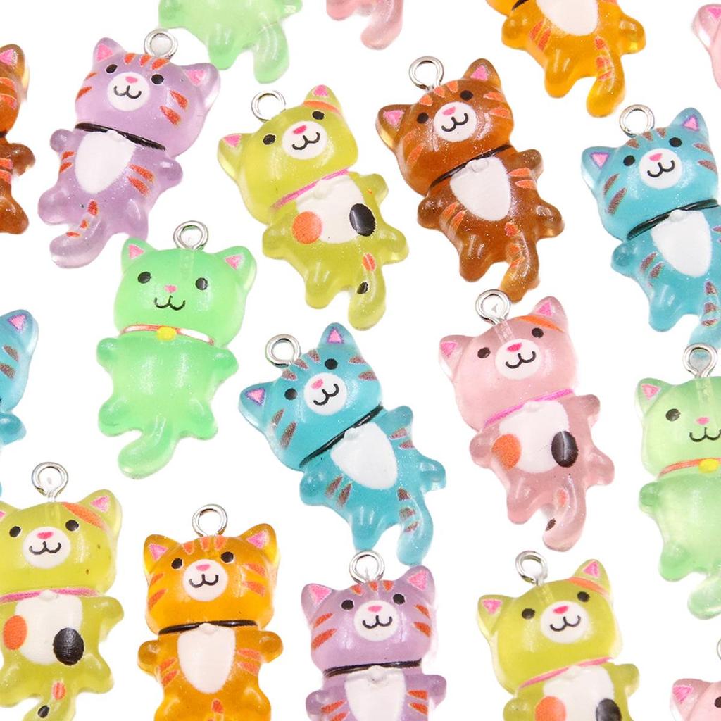 7-Color 15x29mm Translucent Luminous Cat Charms Keychain Accessories