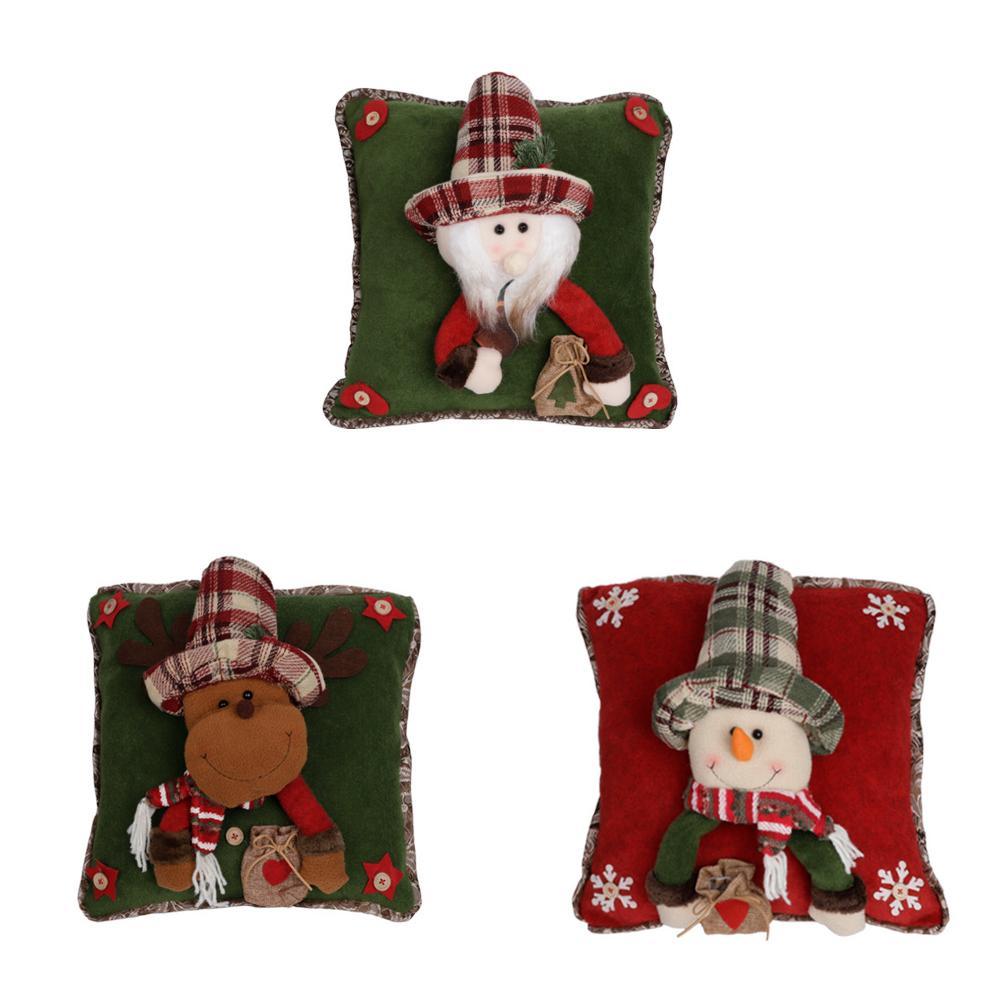 Christmas Pillow Cover Santa Snowman Reindeer 3d Fabric Decor For Holiday Couch Bedroom