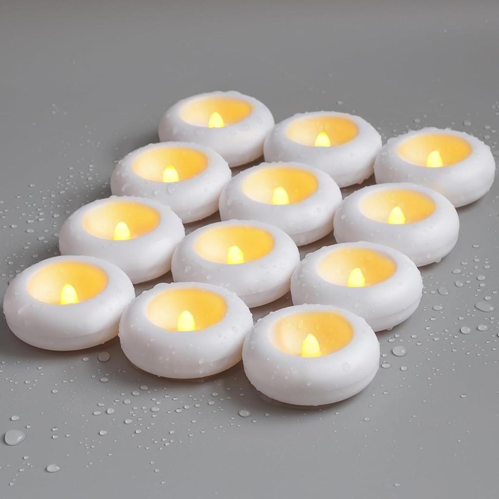 Flameless LED Floating Waterproof Plastic Candles Tea Light Romantic Flickering Votive Wax Tealight for Party Bathroom Decor