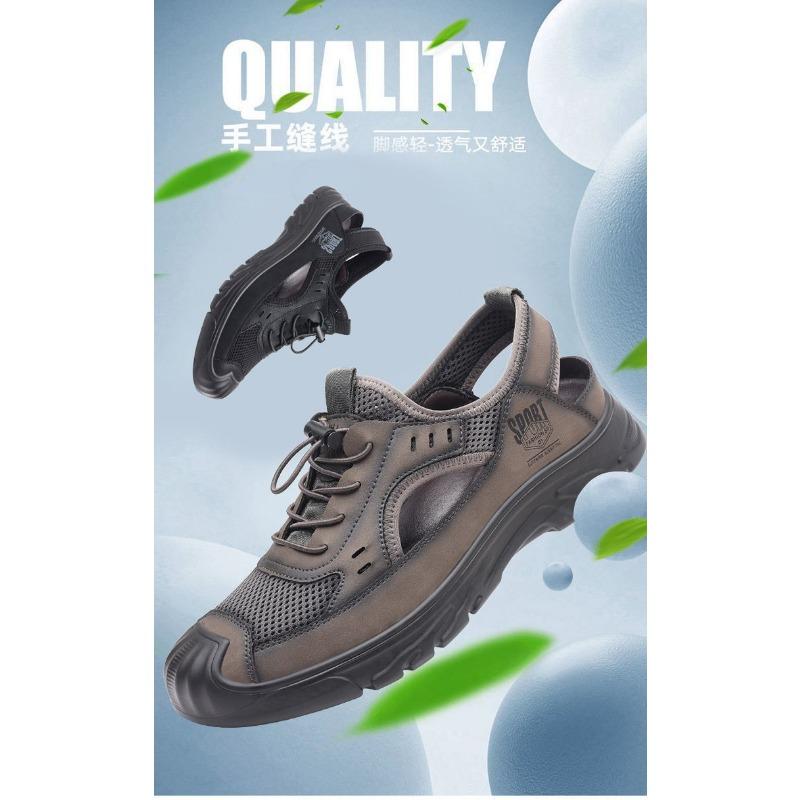 Men S Breathable Hollow Out Lace Up Casual Outdoor Slip On Versatile Lightweight Driving Sandals