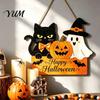 Festive Hanging Decoration for Friends Halloween Door Sign with Hemp Rope Lanyard, Pumpkin Ghost Printed Seasonal Store Window Display Plaque, Wooden