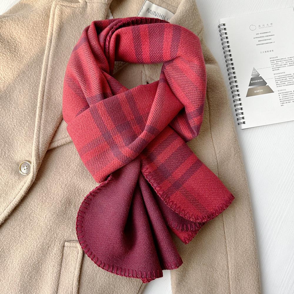 New Autumn and Winter British Style Pattern Imitation Cashmere Warm Scarf Women's Overlock Double Sided Shawl