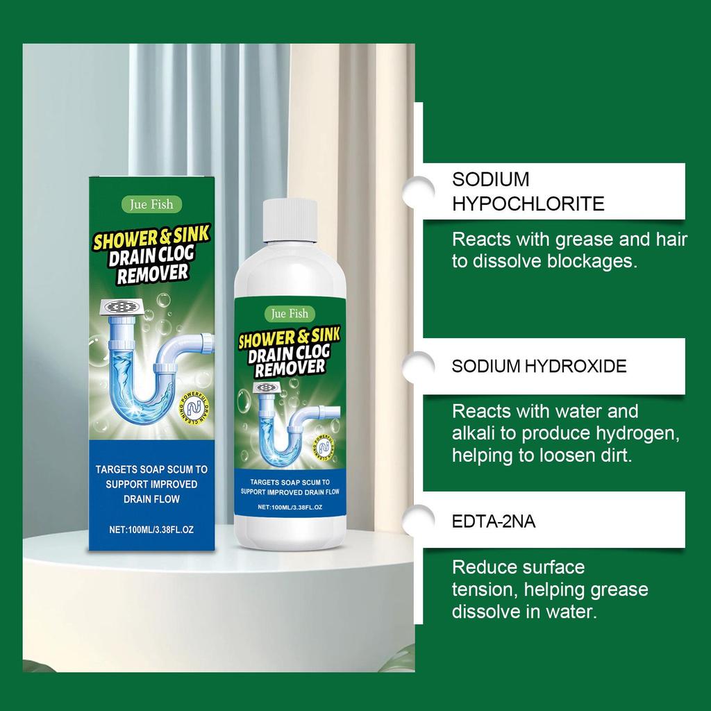 JUE FISH Drain Cleaner - Unclogs Kitchen Sinks, Hair & Grease