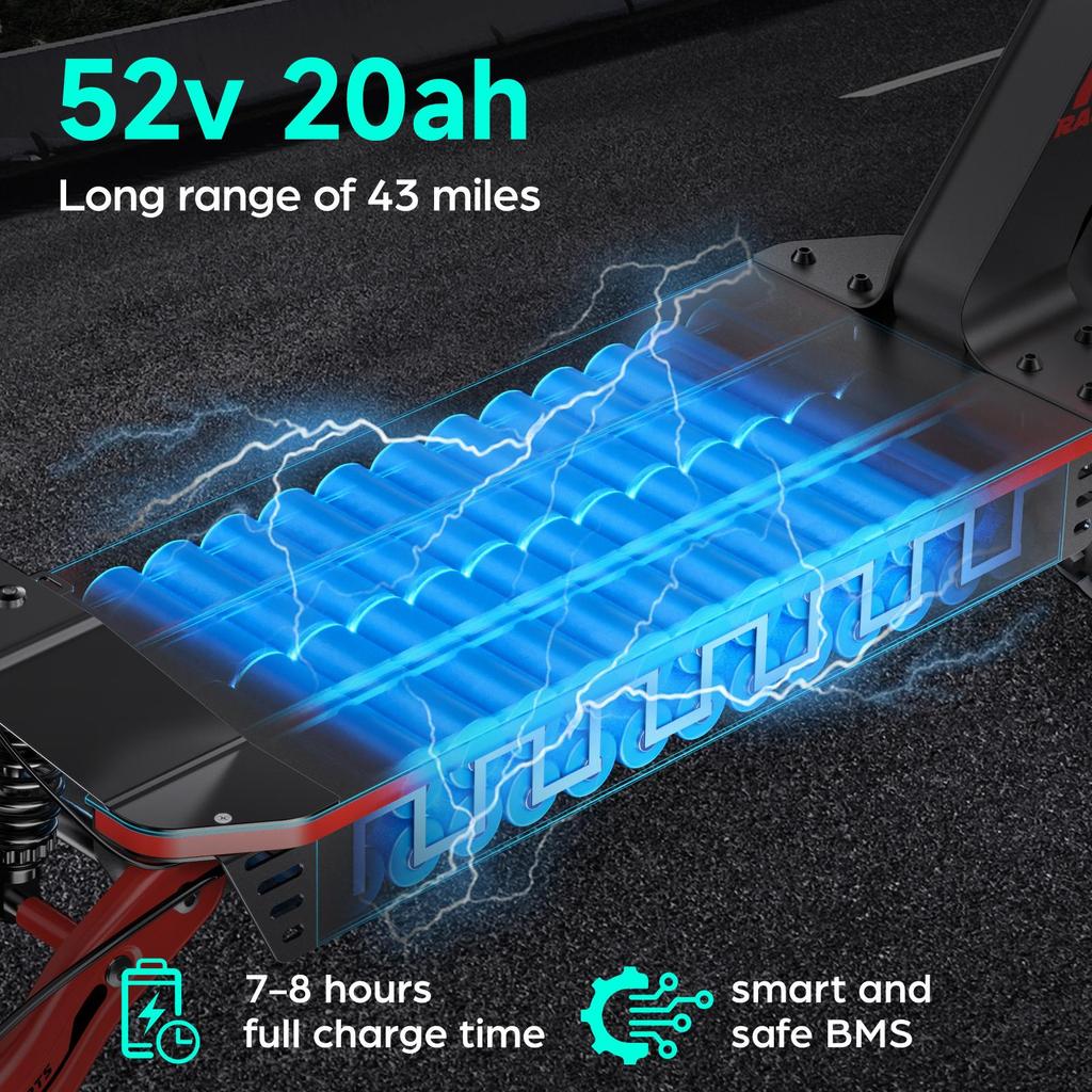 Electric Scooter Gokeep 11" Full Suspension Foldable Electric Scooter 1000W Motor LCD Display 52V 20AH Max Load 120Kg Red F5