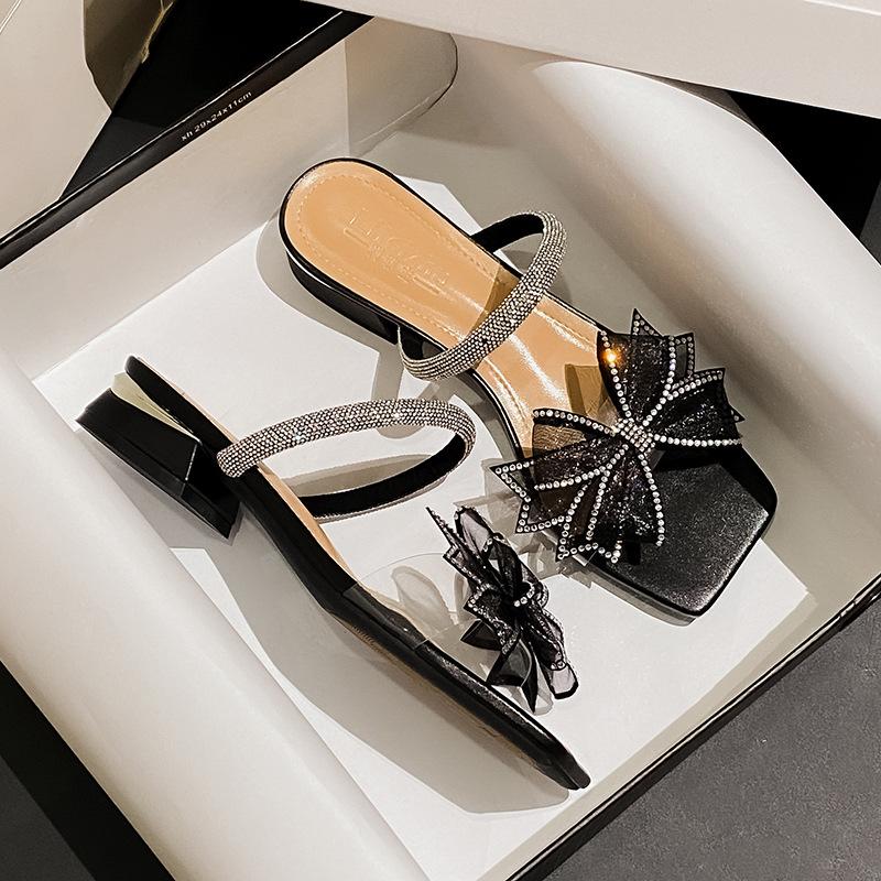 New Shoes for Women Summer Beautiful Mesh Bowknot Sandals Girl Middle Heels Pumps Ladies High Heels Shoes 35-43