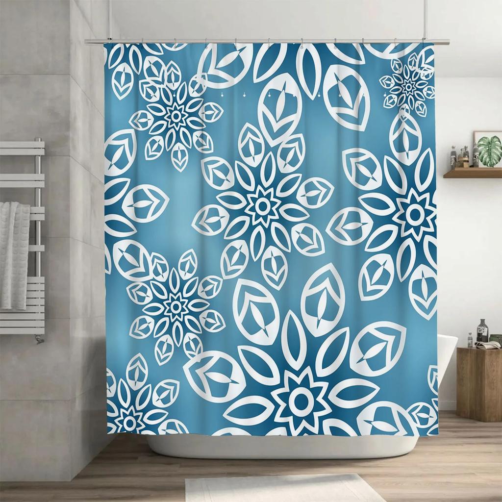 Delightful Snowflake Shower Curtain Blue White Pattern Bathroom Decor for Modern Bathrooms Easy Install