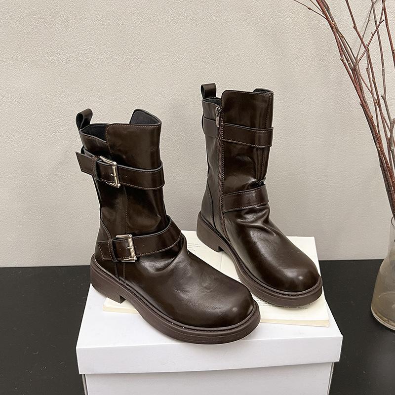 

British style retro platform knight short boots 2025 new autumn and winter fashion Martin boots Internet celebrity thick heel thin boots 40 коричневый