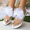 Zehensteg-Sandalen Damen Sommer Seiden-Schleife Strand-Flip-Flops Flache Absätze Hausschuhe Schuhe