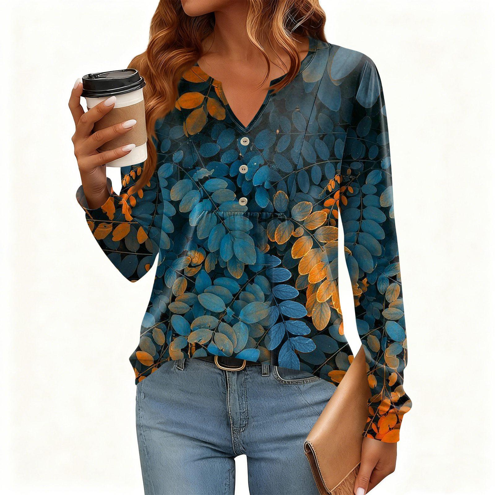 Женская футболка пуловер свободного кроя с V-образным вырезом, винтажной расцветки, с цветочным принтом в стиле колор-блок, с длинным рукавом XXL