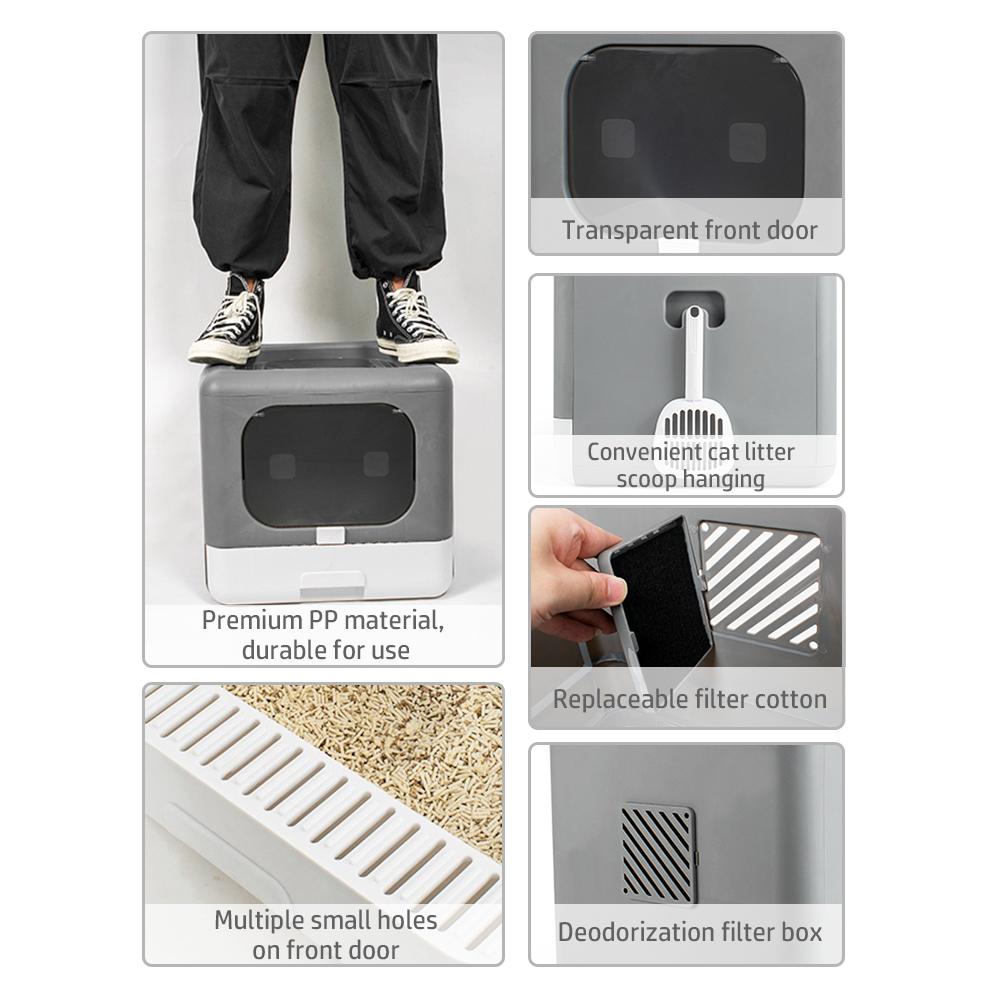 Portable Foldable Cat Litter Box Large   Enclosed Cat Potty Toilet Front Entry Top Exit with Lid Litter Scoop