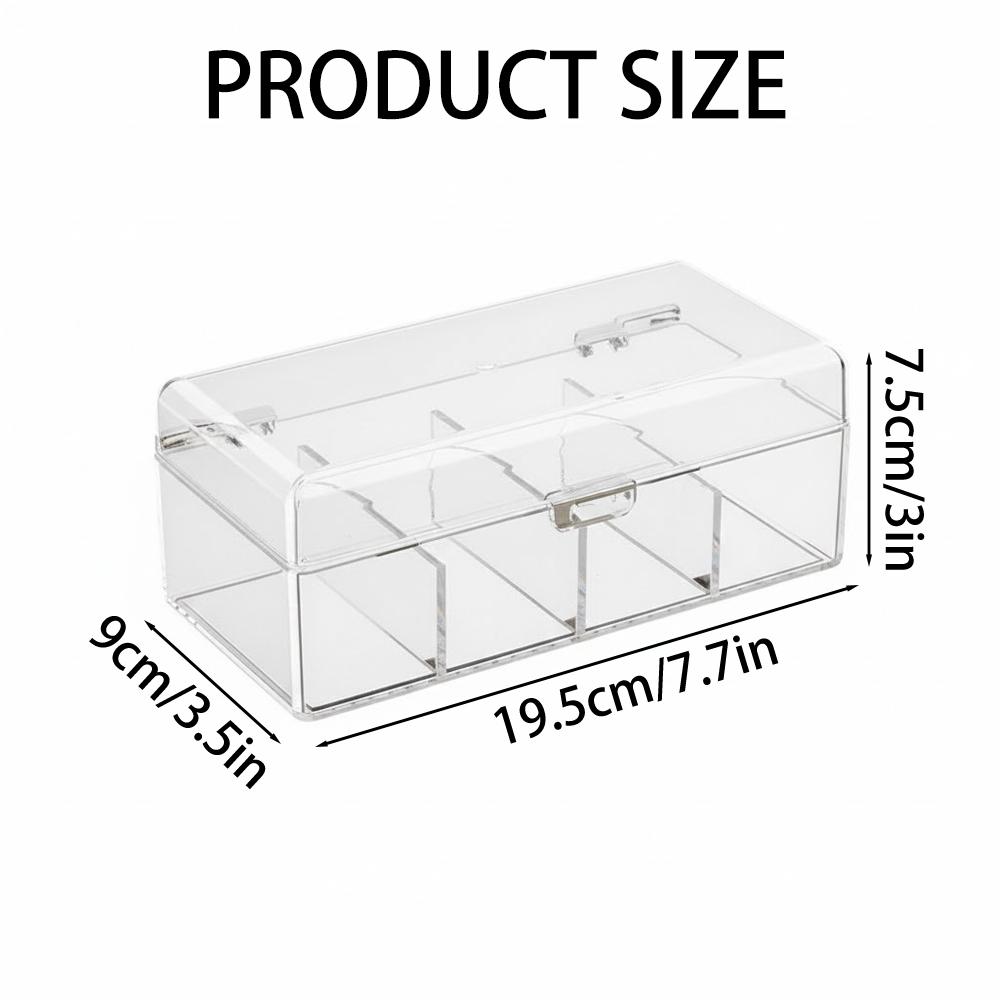 

4 Compartment Lidded Storage Box Tea Bag Storage Box Food Storage Organizer Dustproof Multifunctional for Cosmetics, Stationery