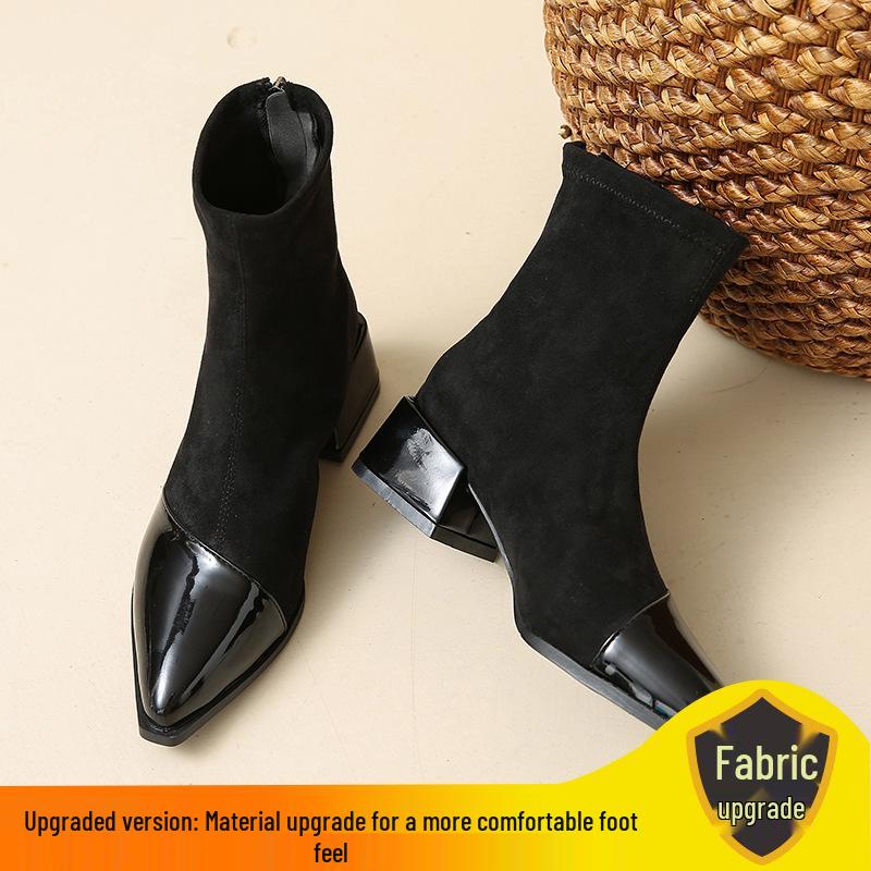 Женские замшевые ботильоны с острым носом - Новые модные осенне-зимние ботильоны с французским шиком 42 чёрный 1870₽