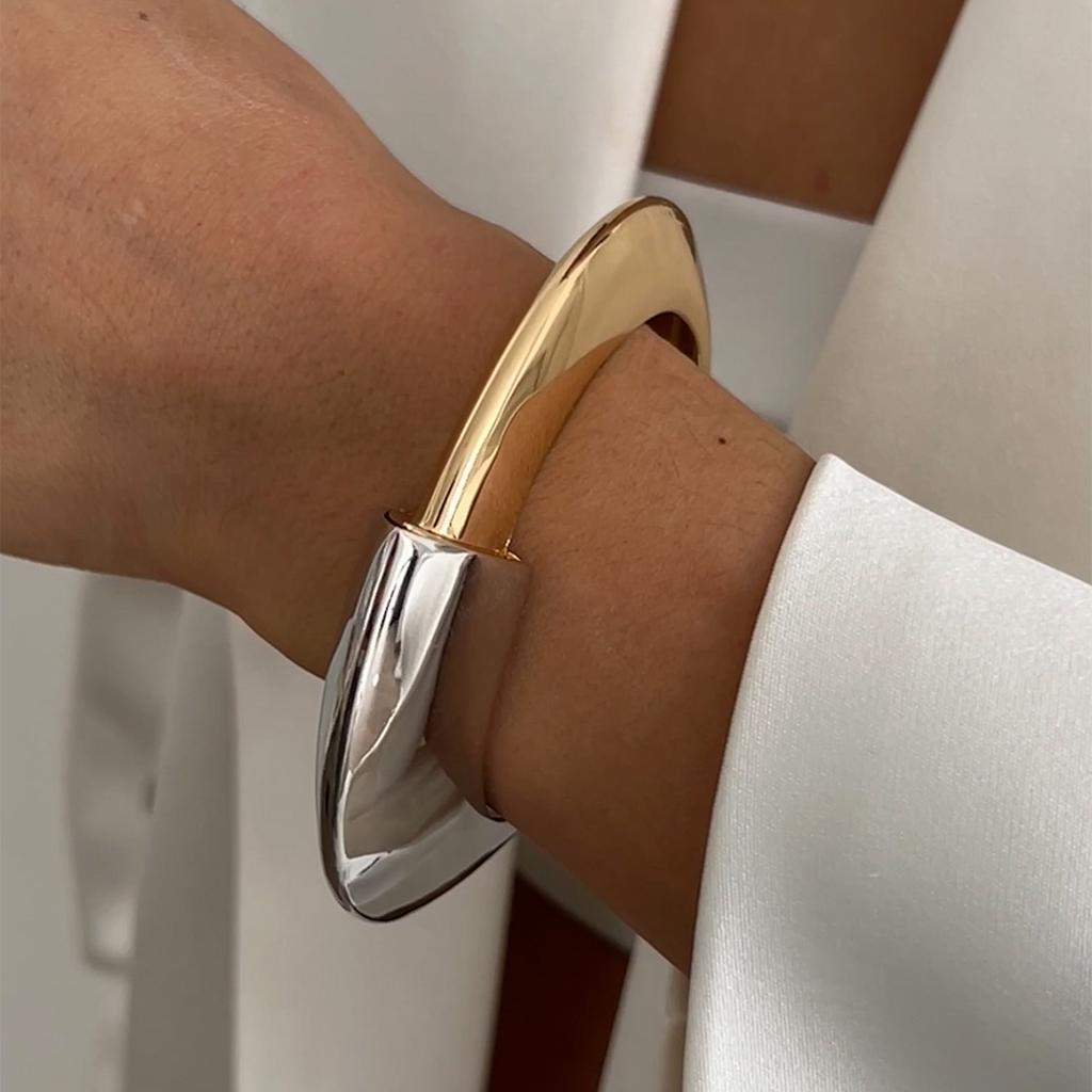PuRui New Creative Design Irregular Geometric Heavy Metal Bangles for Women Trend Punk Hip Hop Open Spring Bracelet Zircon